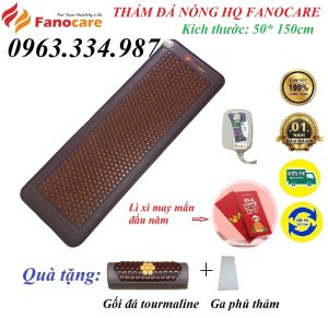 Thảm/Nệm đá nhiệt nóng HQ Fanocare KT 50x150cm đá tourmaline lục giác nâu FN01A (Tặng quà 1 gối đá quý tourmaline+ Ga phủ thảm)