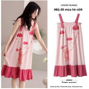 MiiOW | Đồ ngủ cotton mùa hè MiiOW Cat Person dành cho nữ váy ngủ dây thoải mái thoáng khí dễ thương cỡ lớn mặc ở nhà