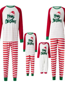 Family Christmas Costume Letter Stripe Home Clothes Parent-Child Matching Outfit Cotton Polyester Blend Spring Autumn Wear