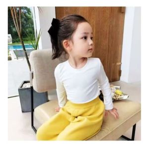 Girls Plain Long Sleeve Round Neck Shirt | Black Lavender & White | Basic Korean Style Top for Girls 1–8 Years Old