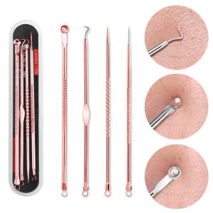 YOOKIILYE เข็มชุดกำจัดสิวหัวสิวหัวสิวหัวเข็มกดสิวสแตนเลส4ชิ้นที่ลบสิวเสี้ยนสิวหัวดำ