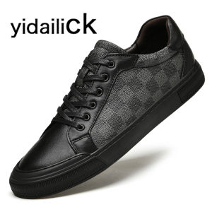 Casual Leather Shoes for Men Spring Autumn Soft Bottom Plaid Youth Business Shoes Comfortable Wear YIDAILICK Fashionable Single Shoes