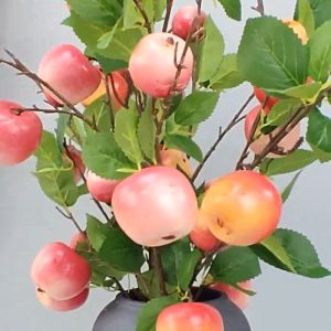 5 Fruits Red color Simulation Artificial Apple Tree Branch For Living Room Furnishings Floral Decoration Festival Ceremony