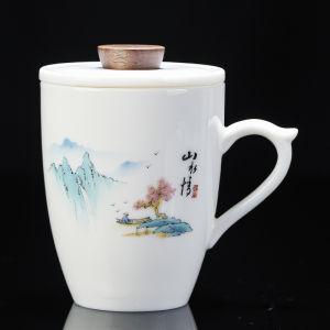 Large Size Home Office Yangliyu Ceramic Teacup with Handle Anti-Scalding 300ml White Porcelain Tea Brewing Cup with Cup Plate