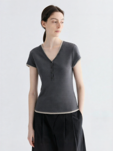 INSIS FEMME | Tencel Wool Summer Single Button V-Neck Faux Two-Piece Set