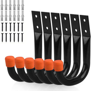 6 Pieces/10 Pieces Heavy-Duty Garage Storage Hooks Industrial J-Shaped Utility Hooks with Non-Slip Rubber Coating Suitable for Tools Bicycles Ladders Chairs Metal Wall-Mounted Storage Hooks