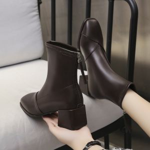 Womens Short Boots Chunky Heel High Heel Martin Boots White Slim French Ankle Boots Autumn Winter New Style Fashion Boots