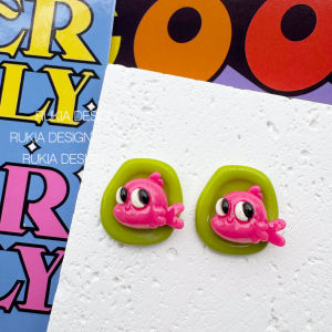 Kawaii Fish Shaped Earrings Irregular Blue And Pink Unique Design Fashionable Jewelry for Women Fresh out Original Design