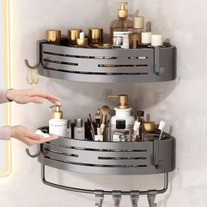 Kệ Phòng Tắm Hình Tam Giác Hợp Kim Nhôm Màu xám/Bạc Treo Tường Không Cần Khoan Giá Để Đồ Góc Sang Trọng Nhẹ