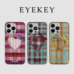 Eyekey Ins Autumn Winter Vintage Grid Pattern 3D Patch Heart iPhone 17 Case Compatible with Apple 16 pro Max New 14 Women 15 pro Full Cover 13 Anti-Fall Protective Case