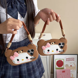 Sanrio | Kawaii 3D Bear Hello Kitty Phone Case For iPhone 17 16 15 14 13 12 Pro Max Plus 16e 17 Pro Cartoon Kitty Back Cover with Lanyard