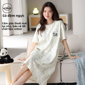 Váy ngủ nữ MiiOW làm bằng vải cotton tay ngắn kiểu đơn giản mặc ở nhà