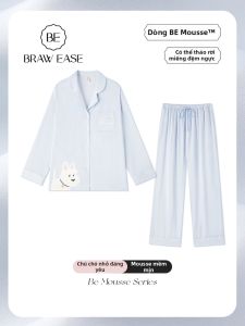 BE | Cool Silk Sleepwear with Pads Long Sleeve For Ladies Summer Style