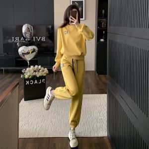Fashionable Casual Sportswear Set Womens Autumn Winter round Neck Sweatshirt Trousers Two-Piece Set Loose Fit Comfortable