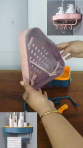 Bathroom Shelf Organizer with Towel Rack & Hook Shower Kitchen Rack Storage Wall Mounted LY-5