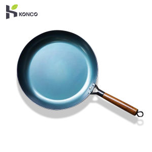 กระทะจีนกระทะทอดเหล็กมีด้ามจับไม้หม้อต้มก๊าซกระทะ รสไม่ติดกระทะ 27/31cm