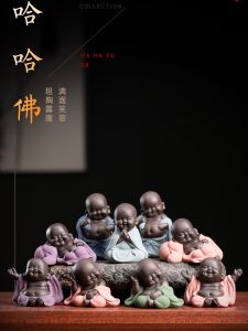 ชุดชา Gongfu สัตว์เลี้ยงชาพระพุทธทรายสีม่วงทําด้วยมือ ตกแต่งโต๊ะชาสไตล์เซ็น องค์ประกอบรีโทรที่เหมาะสําหรับผู้ที่หลงใหลในการดื่มชา