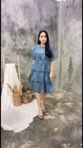 DENIM DRESS SUPER JUMBO LD 115 CM MOTIF BORDIL KAYLA KIDDOZ