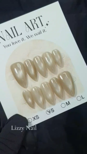 Lizzy Nail 108 | Nailbox Móng Úp Mắt Mèo Trà Vàng | Set 10 Móng Giả Press On Nails Dự Tiệc Đám Cưới Kỷ Yếu