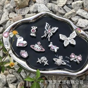10Pcs Crocs Jibbitz Charms KT Cat Planet Diamond Inlaid Crystal Butterfly Shoe Buckle Detachable Shoe Decoration for Crocs