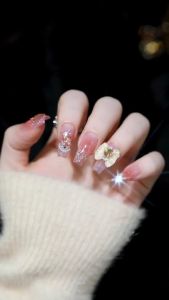 Bộ móng tay giả dài trơn - BY 1031 - Ngọc Bướm Kim Cương Sang Trọng -  Kèm keo dán móng CÓ ẢNH SP THẬT