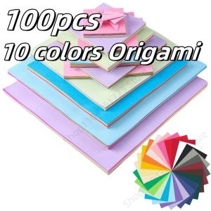 100Pcs Colored Origami Kids Handmade DIY Scrapbooking Craft Decor A4 A5 10 Colors Double Sides Solid Color Folding Paper