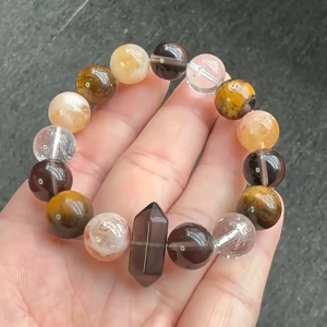 Timewind đá tự nhiên Obsidian ban đầu màu vàng Phantom thạch anh Tiger-Eye may mắn phụ nữ người đàn ông Vòng đeo tay trang sức thời trang với giấy chứng nhận