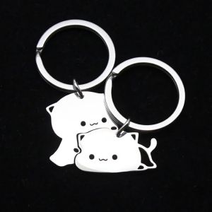 [Ready] Keychain Cute Cartoon Cat Couple Stainless Steel Matching Keyring Pendant Lovers A gift from a good friend