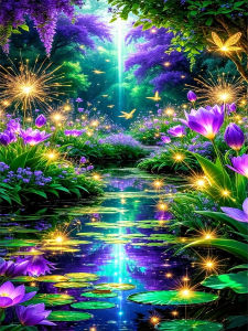 Huacan DIY Diamond Painting Enchanted Forest Brook Diamond Embroidery Landsacape Flower Complete Kit Picture Of Rhinestones