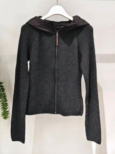 เสื้อคาร์ดิแกนถักหนาพร้อมฮู้ดสำหรับผู้หญิง ฤดูใบไม้ร่วง/ฤดูหนาว เสื้อคลุมยาวทรงหลวม ผ้าขนสัตว์ผสมคอตตอนโพลีเอสเตอร์