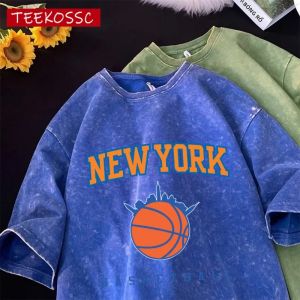 Áo Thun Nam In Hình Bóng Rổ New York Thời Trang Mùa Hè Thể Thao Chất Liệu Cotton Phong Cách Đường Phố Thoáng Khí Tay Ngắn Cổ Tròn Kiểu Vintage