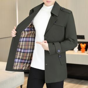 HENGYUANXIANG | Hengyuanxiang 2025 Spring Autumn Mens Casual Fashionable Windbreaker Coat Midi Length Suit Collar Jacket Polyester Fiber