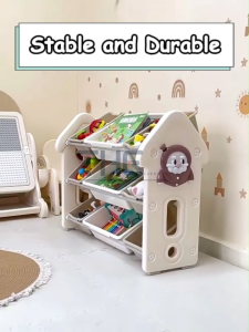 THE L73/95cm (3 Layers) Cute House Design Children Storage Rack Kids Toy Storage Organizer Cabinet
