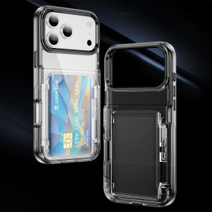 Compatible for iPhone 17 16 15 14 13 12 Pro Max Plus 11 With card holder (can hold 2 cards) Transparent stand phone case