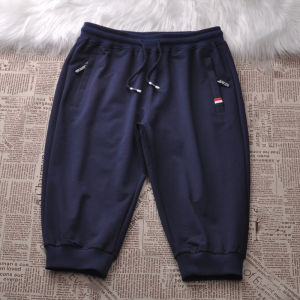 Classic Mens Short Sports Knitted Pants Five-Quarter Length Casual Outerwear with Zipper Pocket Comfortable Cotton Blend