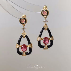 Gatsby Party Vintage French Luxury Hollow Enamel Earrings Clip on Handmade Silver Plated Geometric Pattern Womens Jewelry