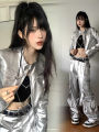 Hip Hop Jazz | Hip Hop Jazz Dance American Style Silver Shiny Leather Jacket And Pants Set. 