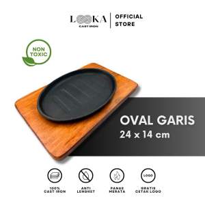 Looka Cast Iron Hot Plate / Piring Steak Model Oval Garis
