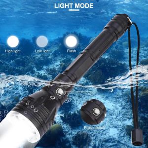 Diving Flashlight Underwater 100m Depth Torch Lamp Fishing Camping Cycling Scuba Diving LED Waterproof Rechargeable Flashlight