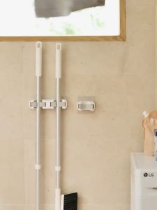 Mop Broom Hook Holder Wall Mount Clip Hook Punch-Free Hooks Rack Wall Hanging Traceless Storage Rack Bathroom Supplies
