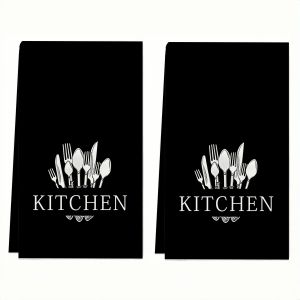 2-Pack Black Kitchen Towels Dish Towels Hand Towels Holiday Decorative Hand Towels Soft Absorbent Drying Cloth Kitchen Decoration Table Decoration Kitchen Supplies Home Decor