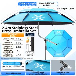 BATUKE | 3 Fold Lightweight Omni-directional Foldable Sun and Rain Protection Fishing Umbrella