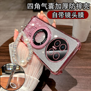 Magnetic Absorption Silicone Phone Case with Stand for Huawei Mate70 pro Curved Screen Full Cover Lens Protection Anti-Fall Fashionable Womens Style