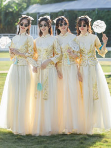 ชุดสาวๆ จีน ชุดเจ้าสาว ชุดยาวปานกลาง แขนยาว สีพื้น ทรงเข้ารูป ชุดฮันฟู่ ชุดฮันฟู่ ชุดเจ้าสาว ชุดเจ้าสาว