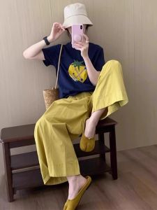 XUECAIQI | Stylish Loose Casual Short Sleeve Top Wide Leg Pants Set