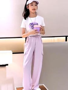 Kids Pants for Girls Silk Anti-mosquito Multi-pocket Wide-leg Pants Cargo Pants Causal Baggy Pants Summer Cargo Pants for Kids Girls 5-16 Years Old Wide Leg Pants