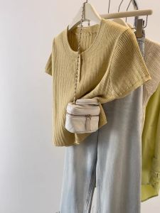 Loose Ice Silk Short Sleeve T-Shirt Womens Summer Hollow out Half Open Collar Top Weight Loss Clothing Casual Korean Style