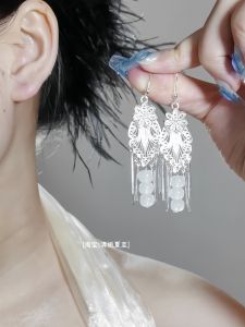 New Chinese Style White Jade Silver Fringed Earrings Original Design S925 Simulation Miao Silver Cold Streamers Ear Jewelry