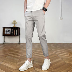 MK Pure Cotton White Casual Pants Mens Summer New Slimming Anti-Wrinkle Iron-Free Nine-Piece Mens Western Pants