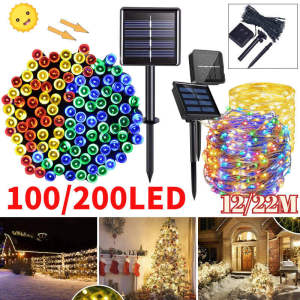 12M/22M Outside Tree Solar Christmas Lights Outdoor Waterproof String Light Garden Decoration Guardrail Decorative Light